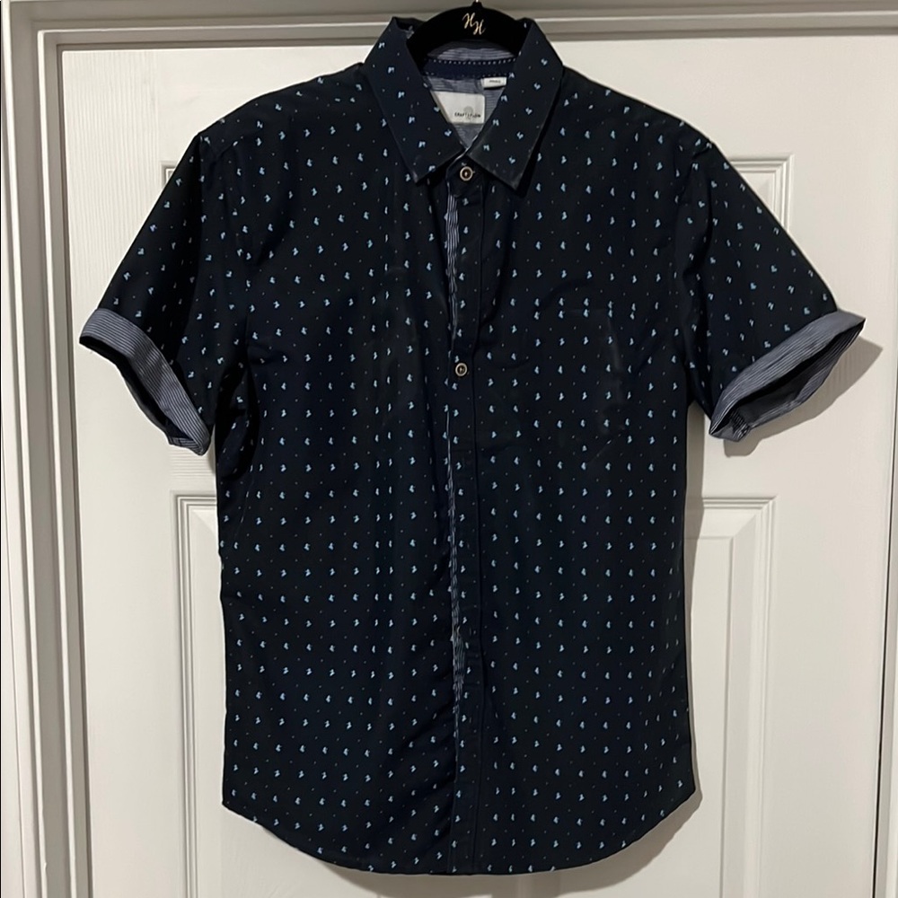Blue Casual Button Down Shirt with Micro-Print